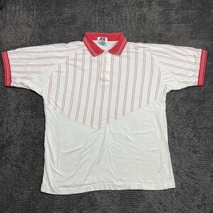 80s AII Apparel Polo Shirt Men's M White Red Striped Cotton Retro Hong Kong